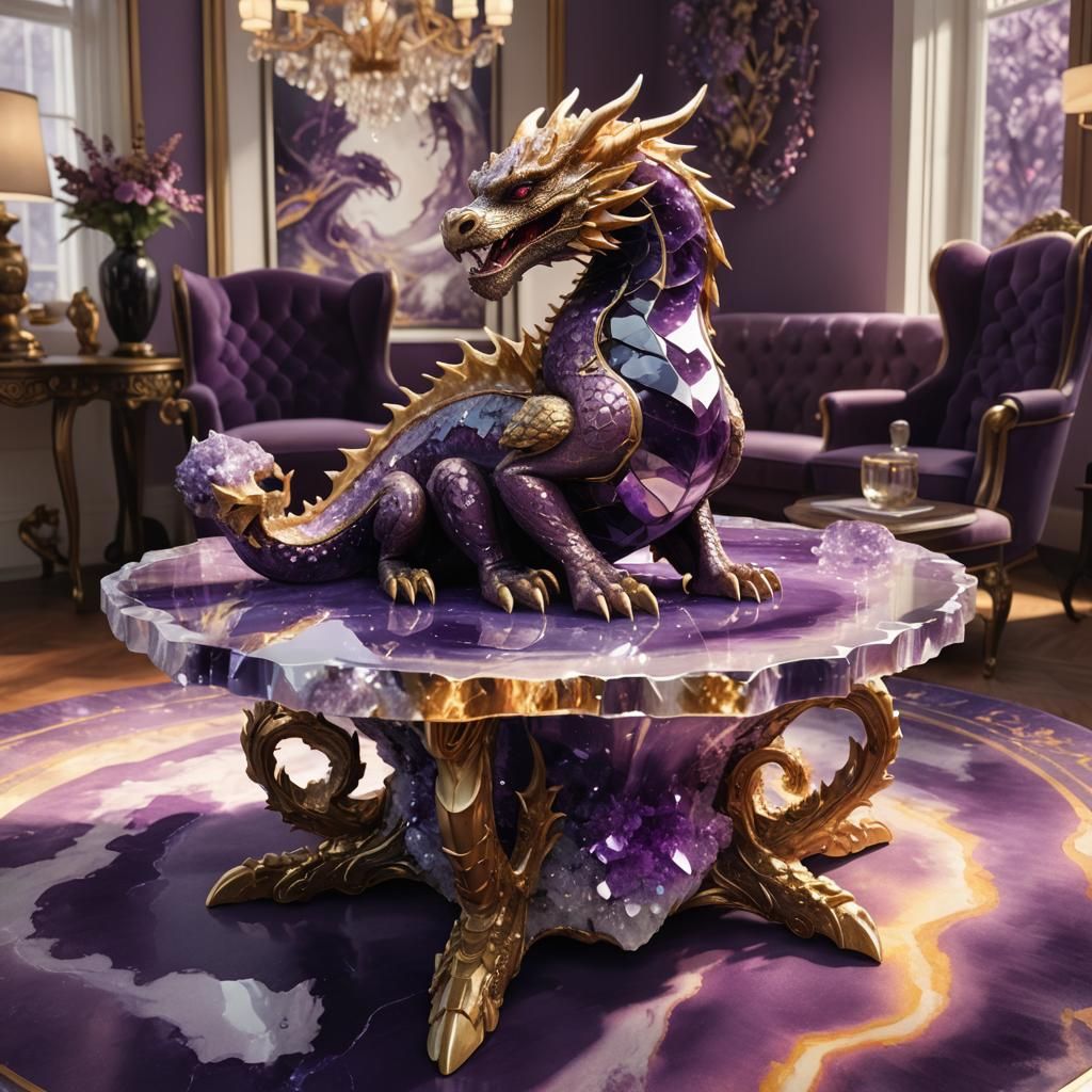 Amethyst Dragon on Geode Table in Living Room