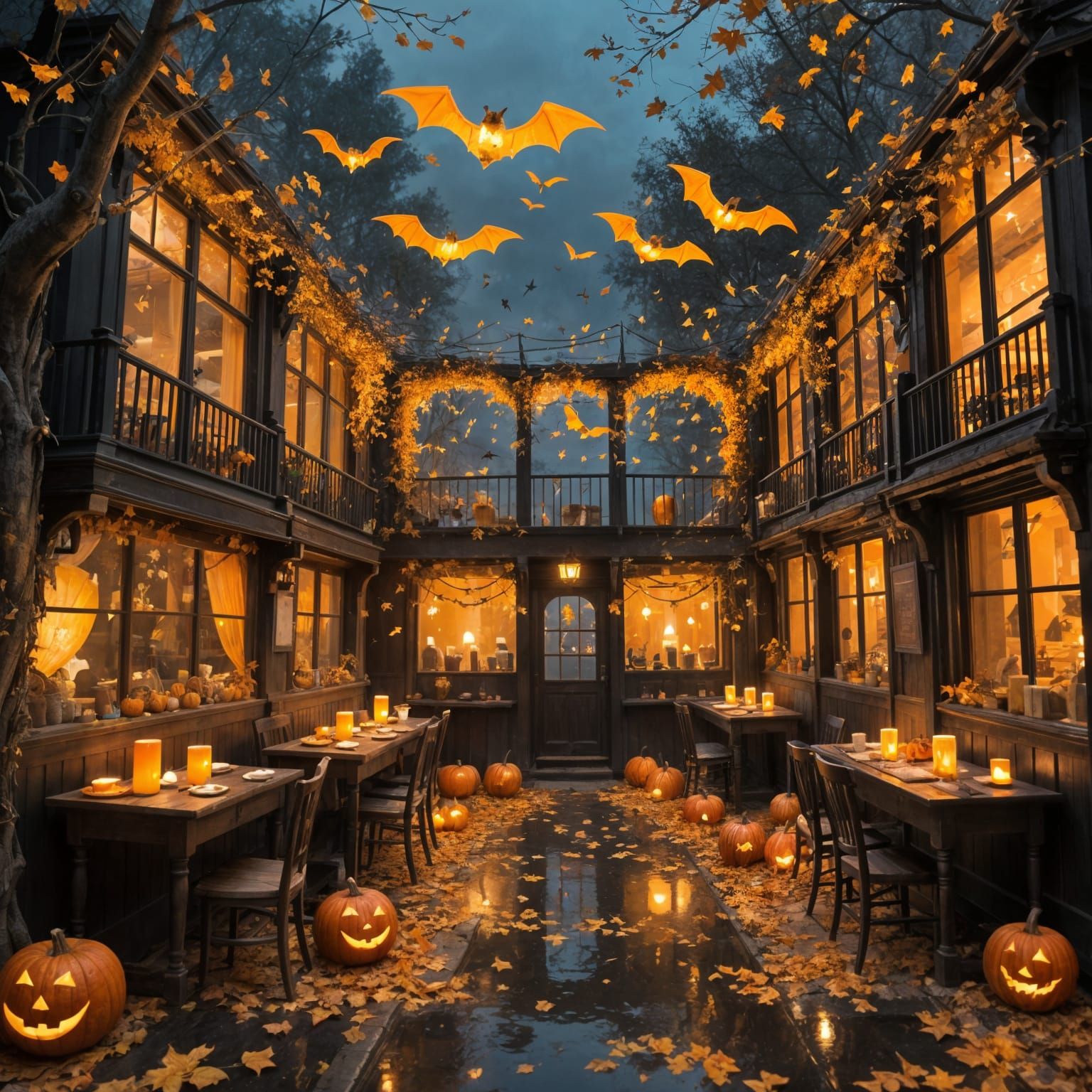 Enchanting Coffee Shop with Flying Books and Luminous Cups