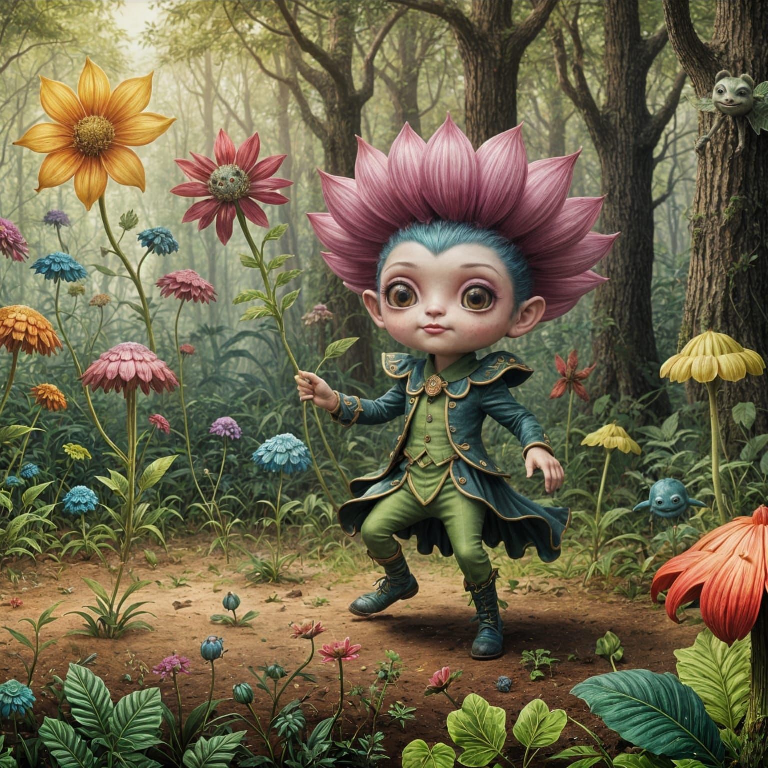 Vibrant Forest Gathering in a Whimsical Style