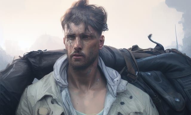 Post-Apocalyptic Man Portrait in Hyperdetailed Style