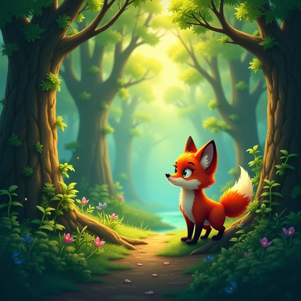 Felix the Fox in a Magical Green Forest