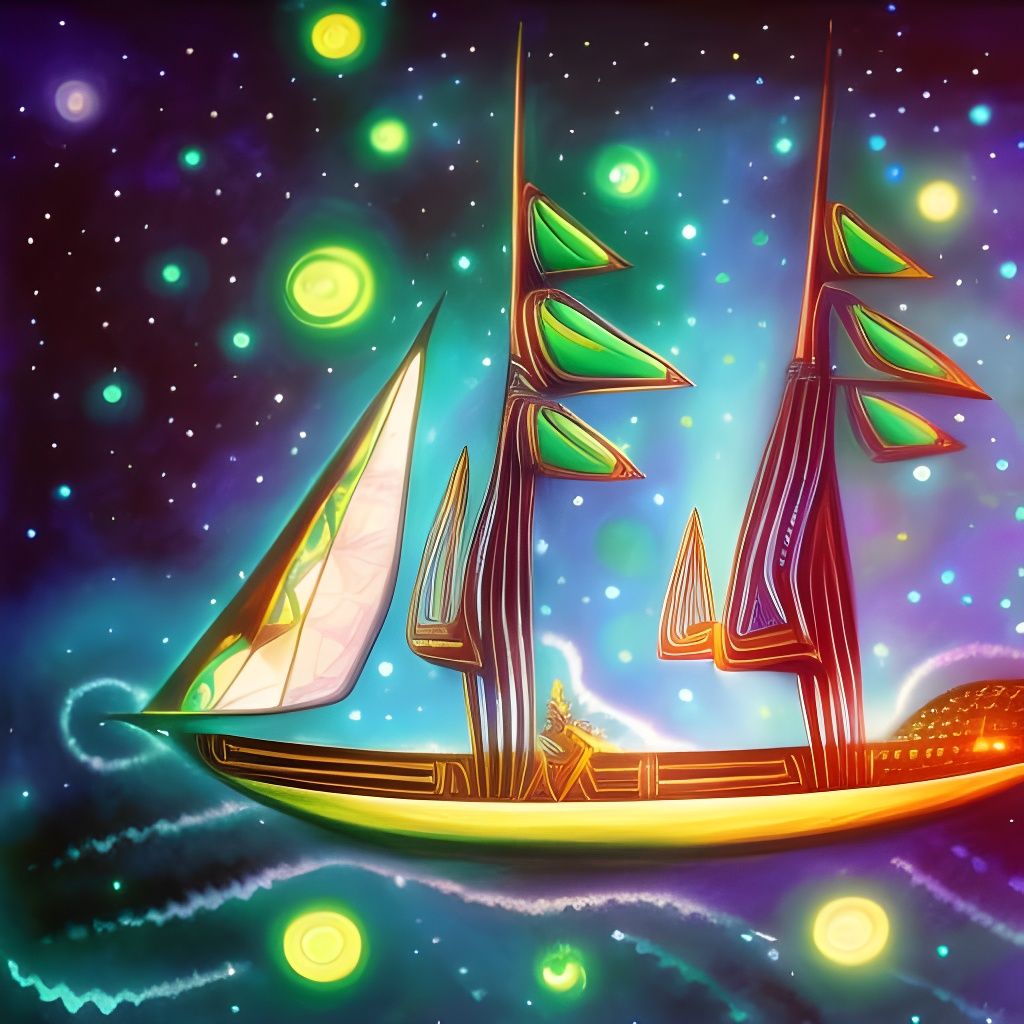 Mystical Galactic Sailboat Journey Through Outer Space