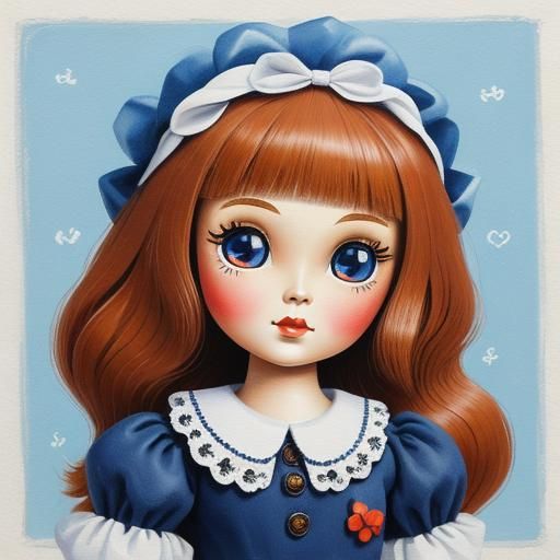 Cute Little Doll: Detailed Gouache Painting
