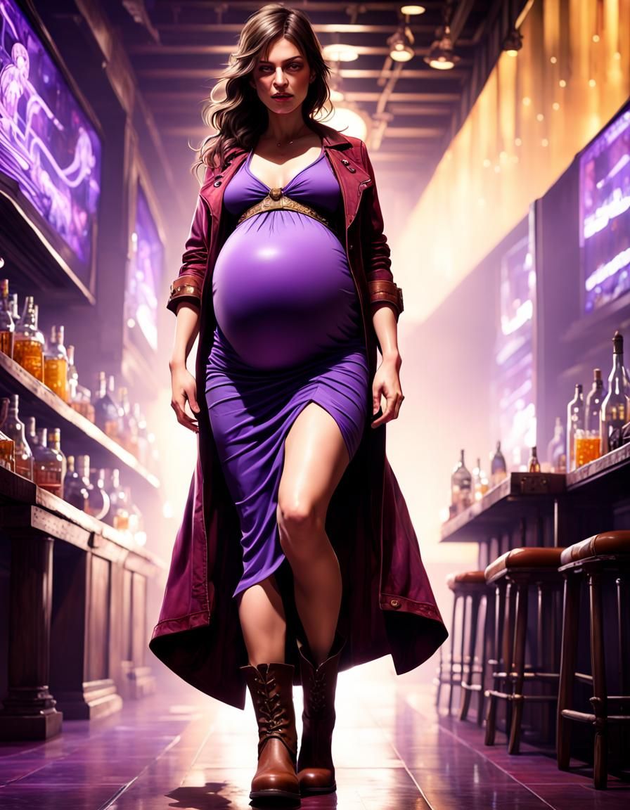 Pregnant Woman in Nightclub: Dark Fantasy Concept Art