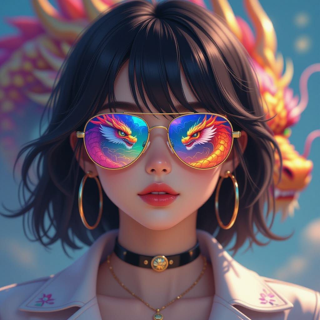 Anime Girl Reflecting Dragon as Digital Art