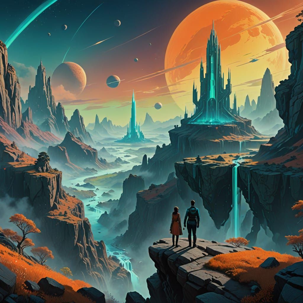 Ethereal 1950s Star Trek Landscape with Alien Castle