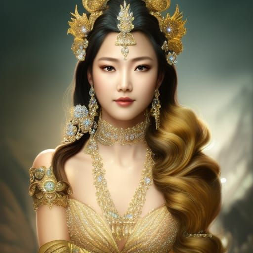 Korean Princess with Diamond Ornaments in Fantasy Style