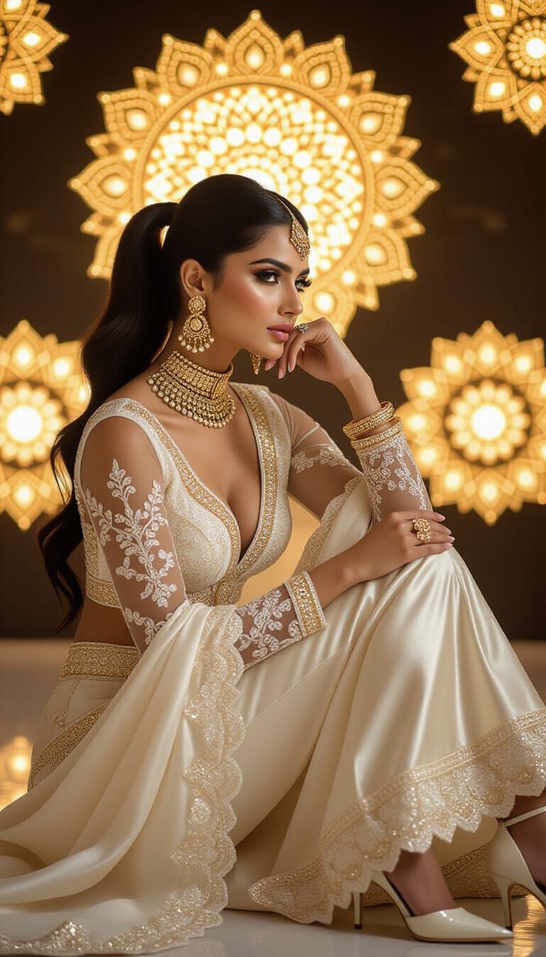 Woman with Indian Jewelry and Golden Mandalas