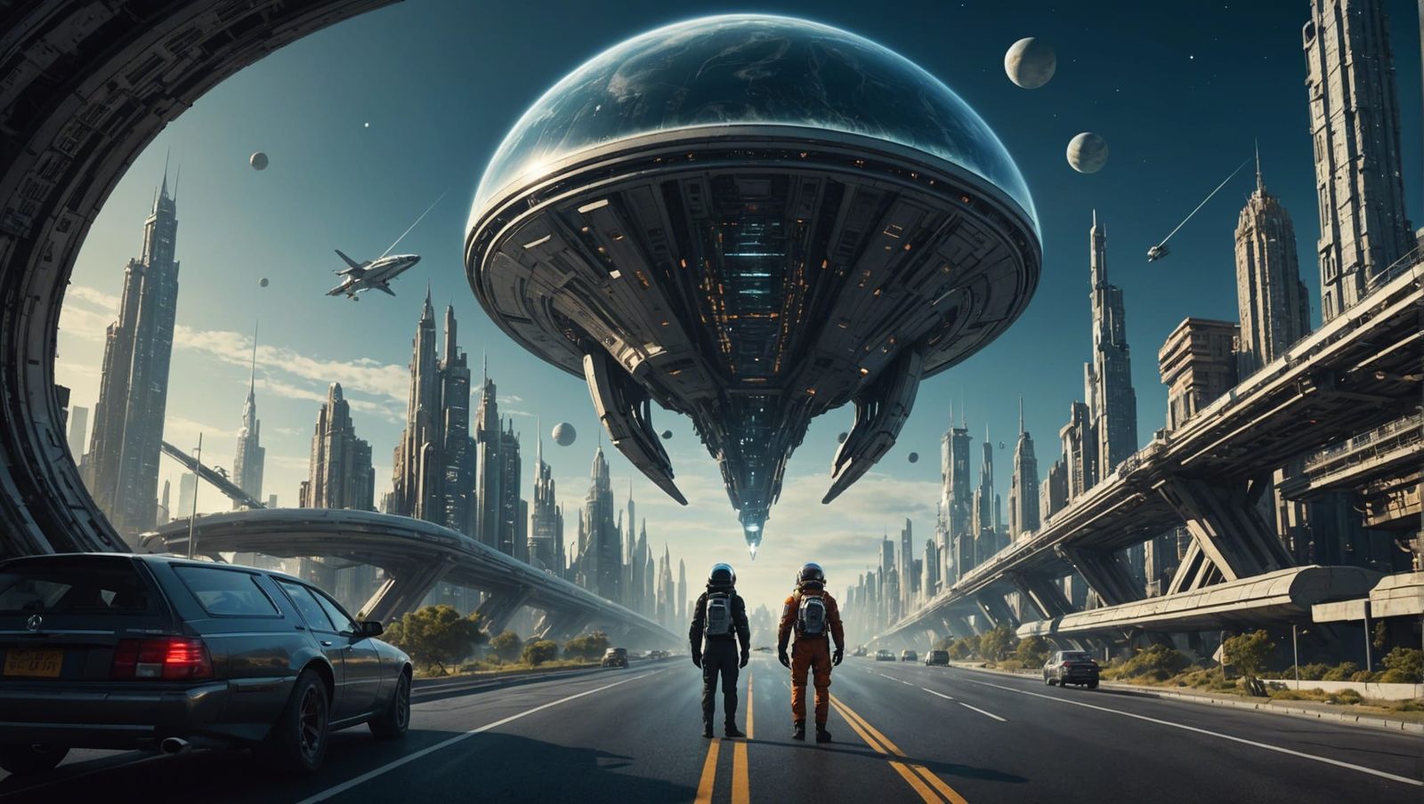 Astronaut and Alien Encounter on an Alien Planet