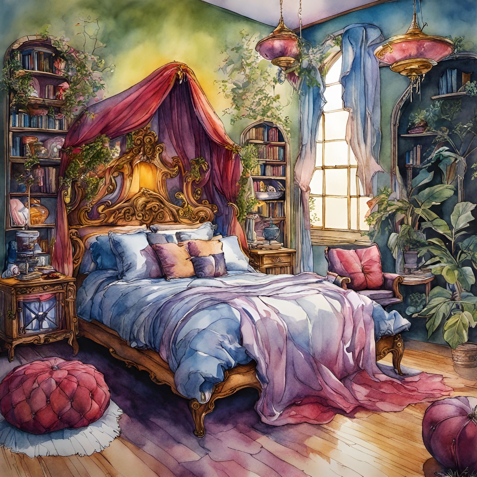 Elegant colorful fairy fantasy bedroom
