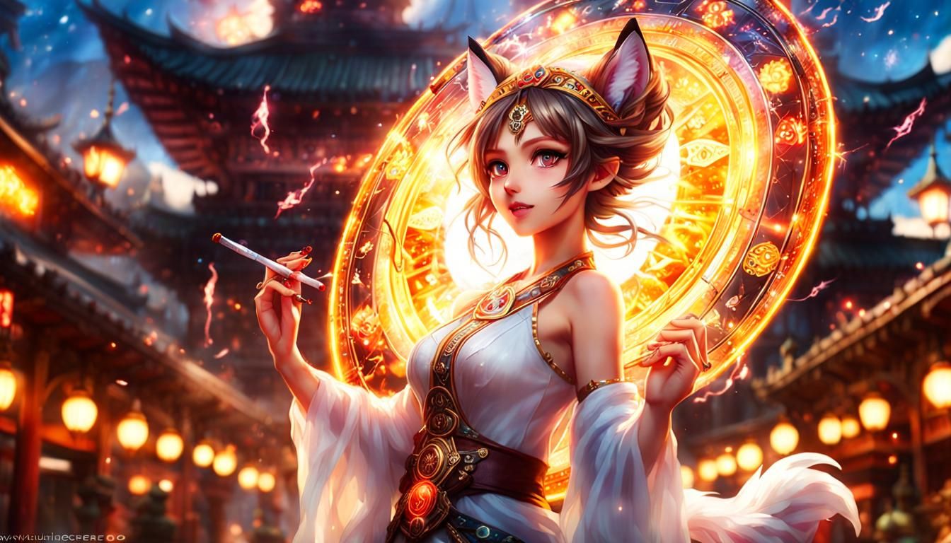 Fox Girl in Grand Fantasy City: Anime Art