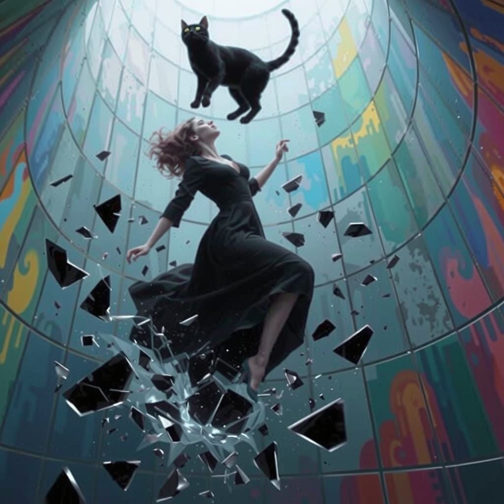 Woman Shattering in Glass Cylinder, Fantasy Art