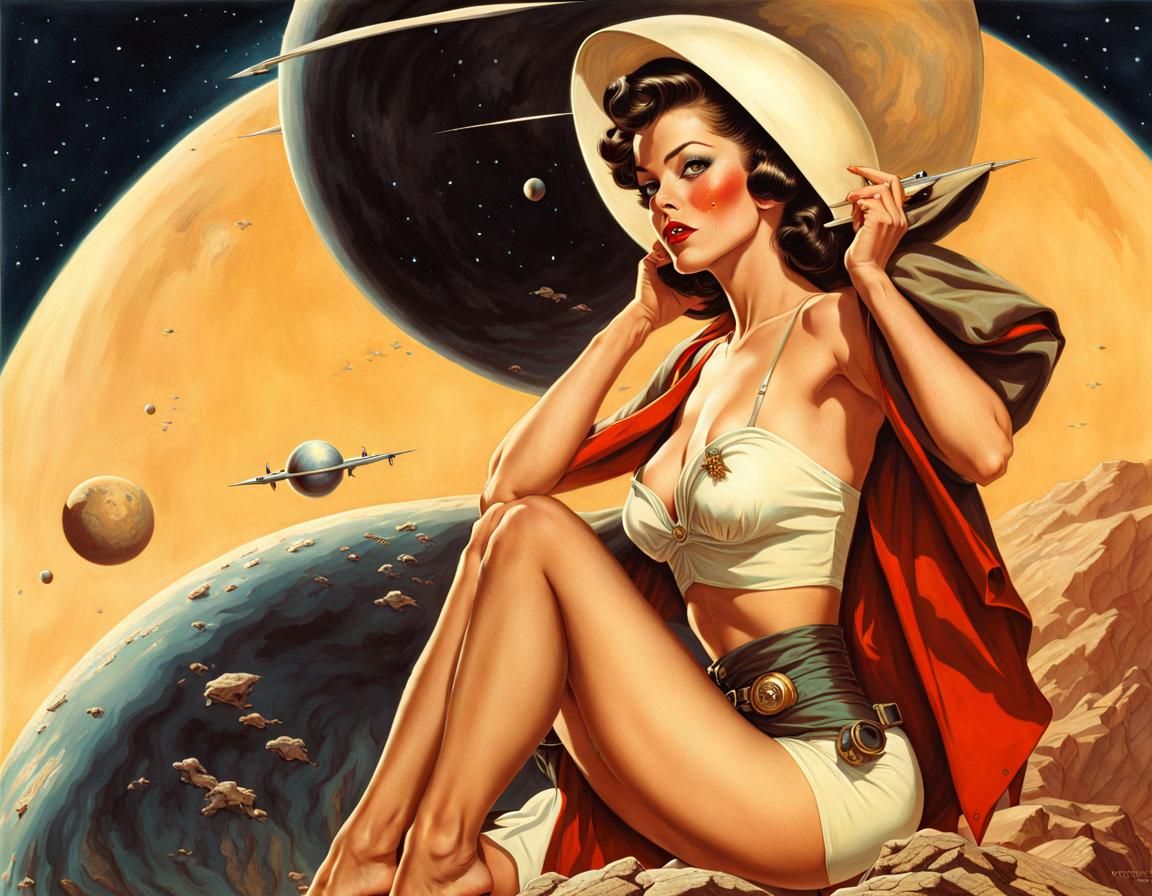Retro Pin-Up Girl on Alien Planet