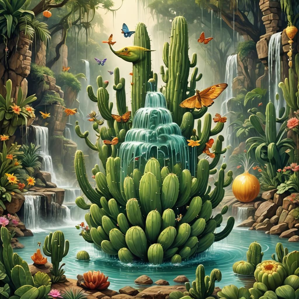 Surreal Fountain Cascades in Mas-Surrealism Style