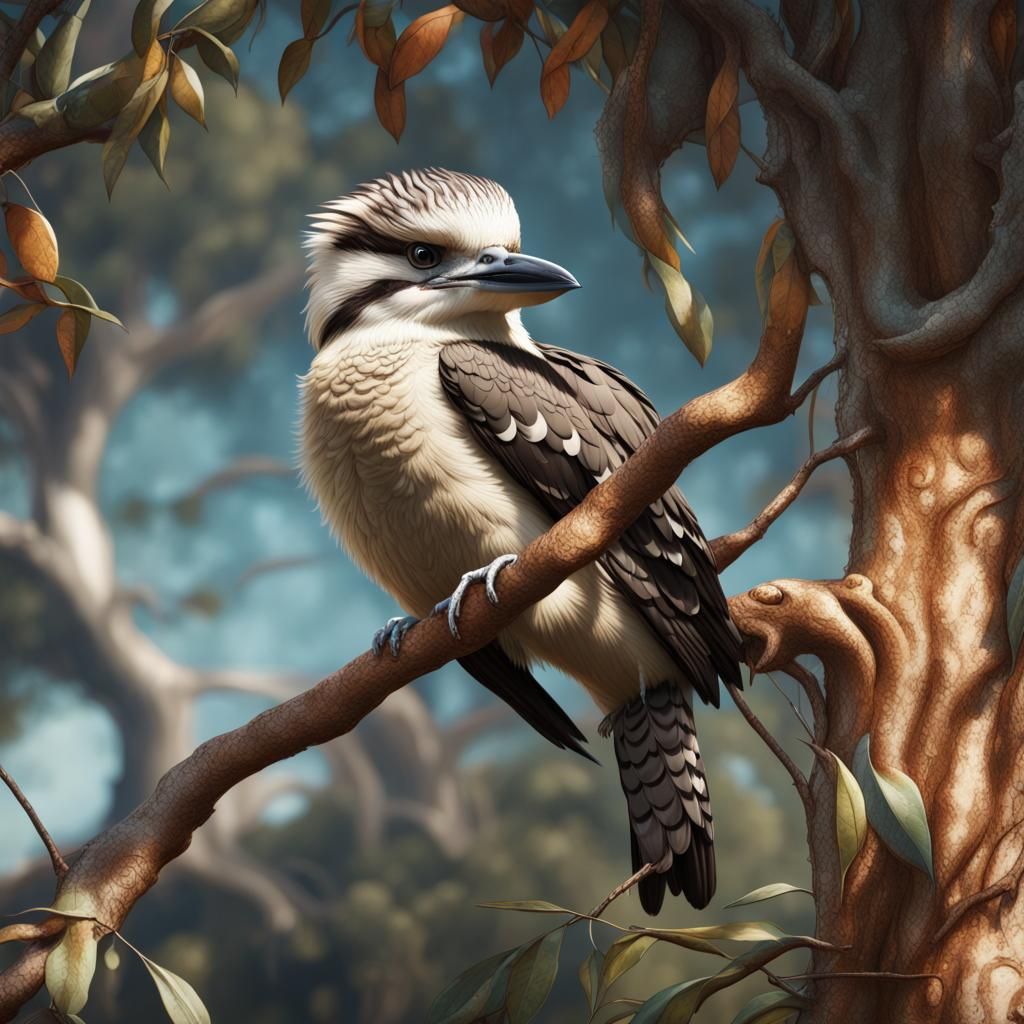 Kookaburra in Gum Tree: Detailed Matte Painting