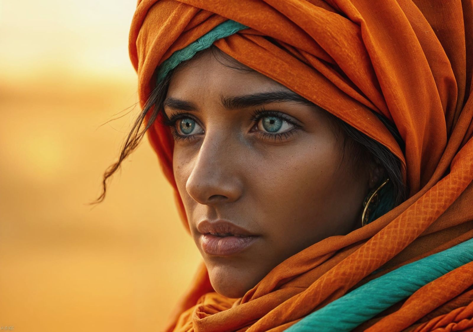 Bedouin Woman in Desert Sandstorm: Detailed Matte Painting