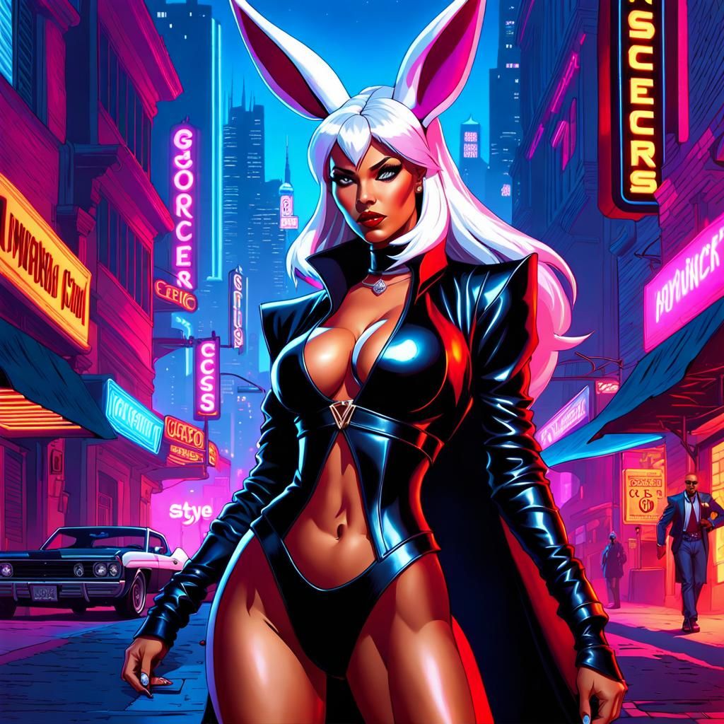 Cyberpunk Sorceress in Vice City Style