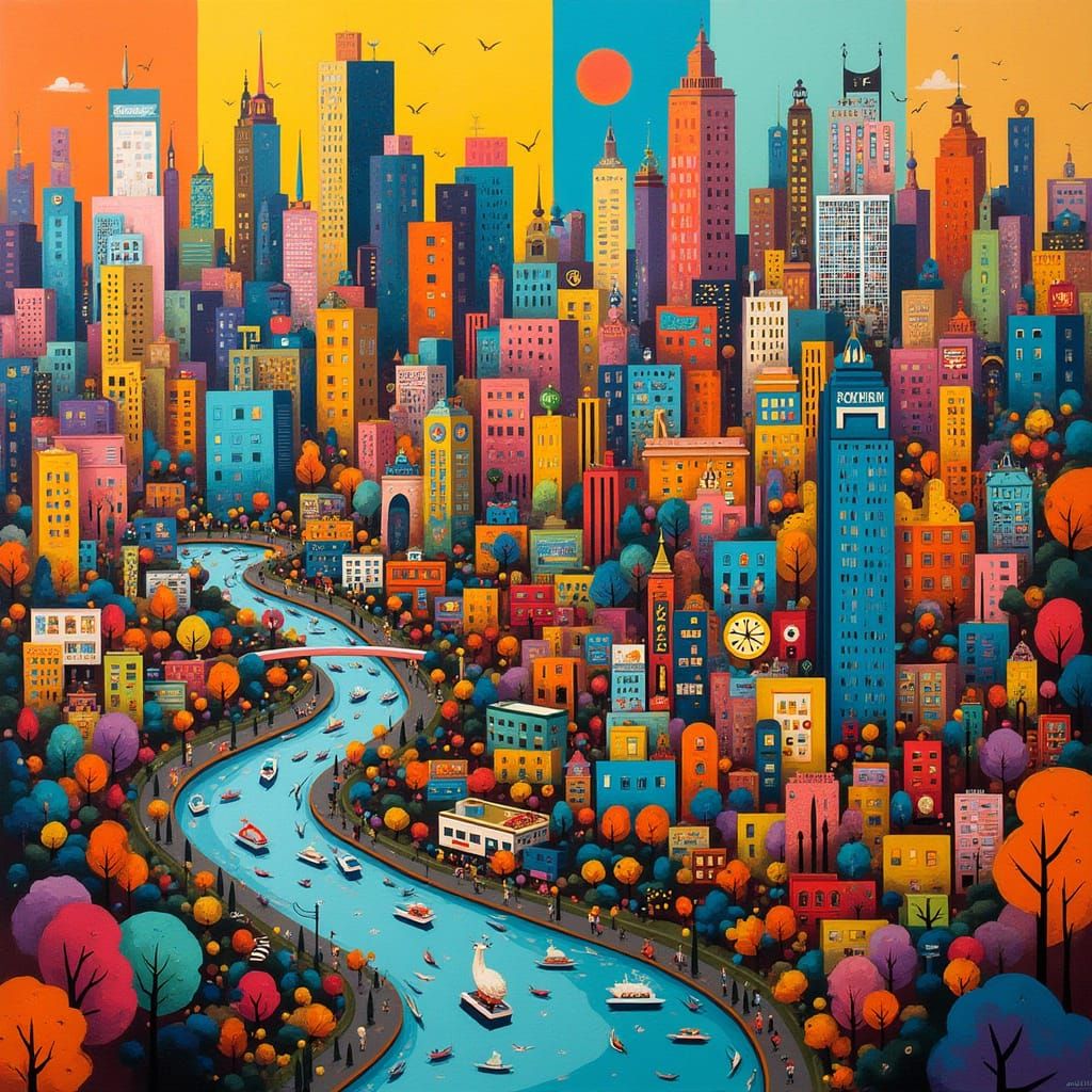 Vibrant Cityscape with Art Brut Elements in Corporate Memphi...