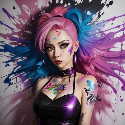 Colorful Graffiti Art of a Pink-Haired Girl