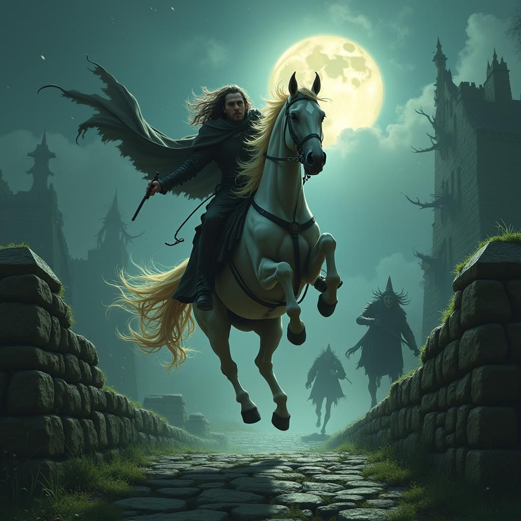 Tam O'Shanter's Desperate Escape: Gothic Fantasy Art