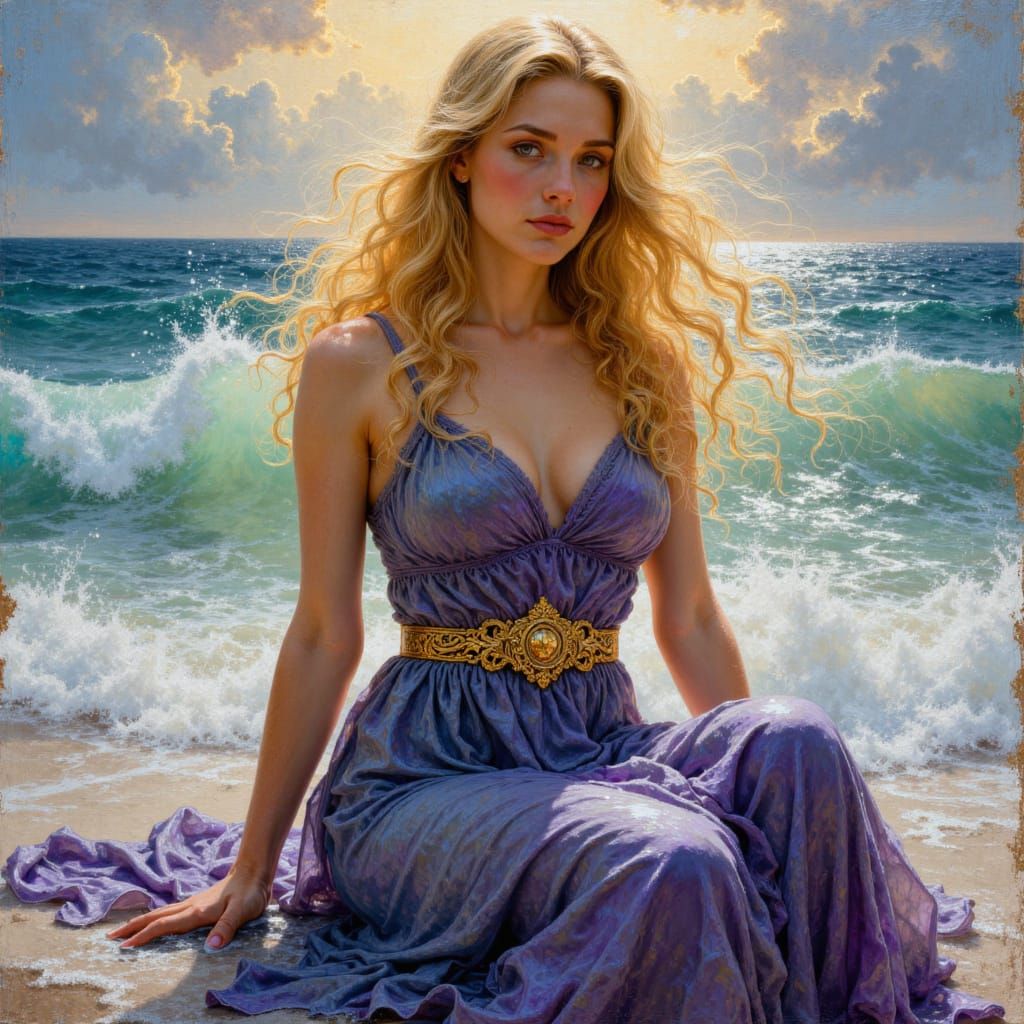 Goddess Emerging from Water as Oil Painting