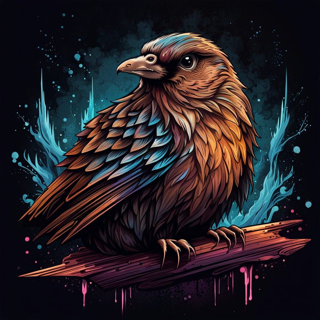 Groundhog Bird Illustration in Dark Goth Style