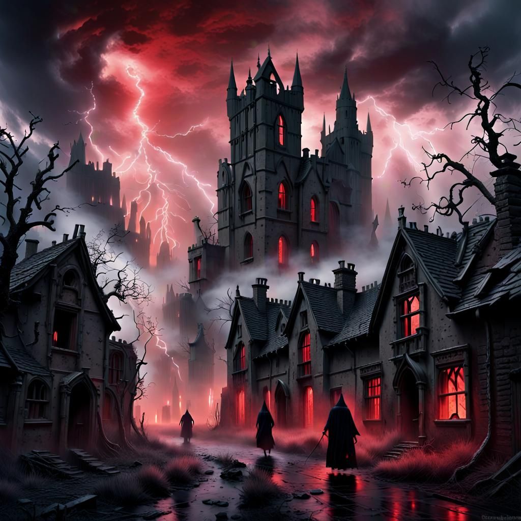 A gothic eerie abandoned haunted village