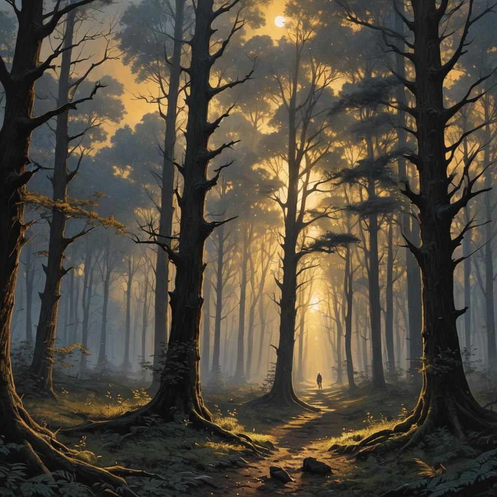 Romantic Stars over Forest, Digital Painting