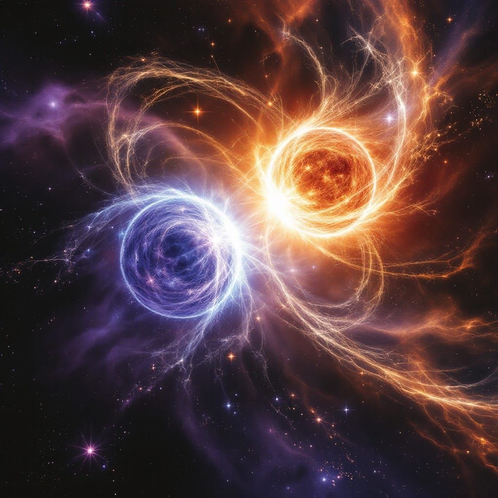 Cosmic Dance of Quantum White Dwarfs in Vibrant Nebula