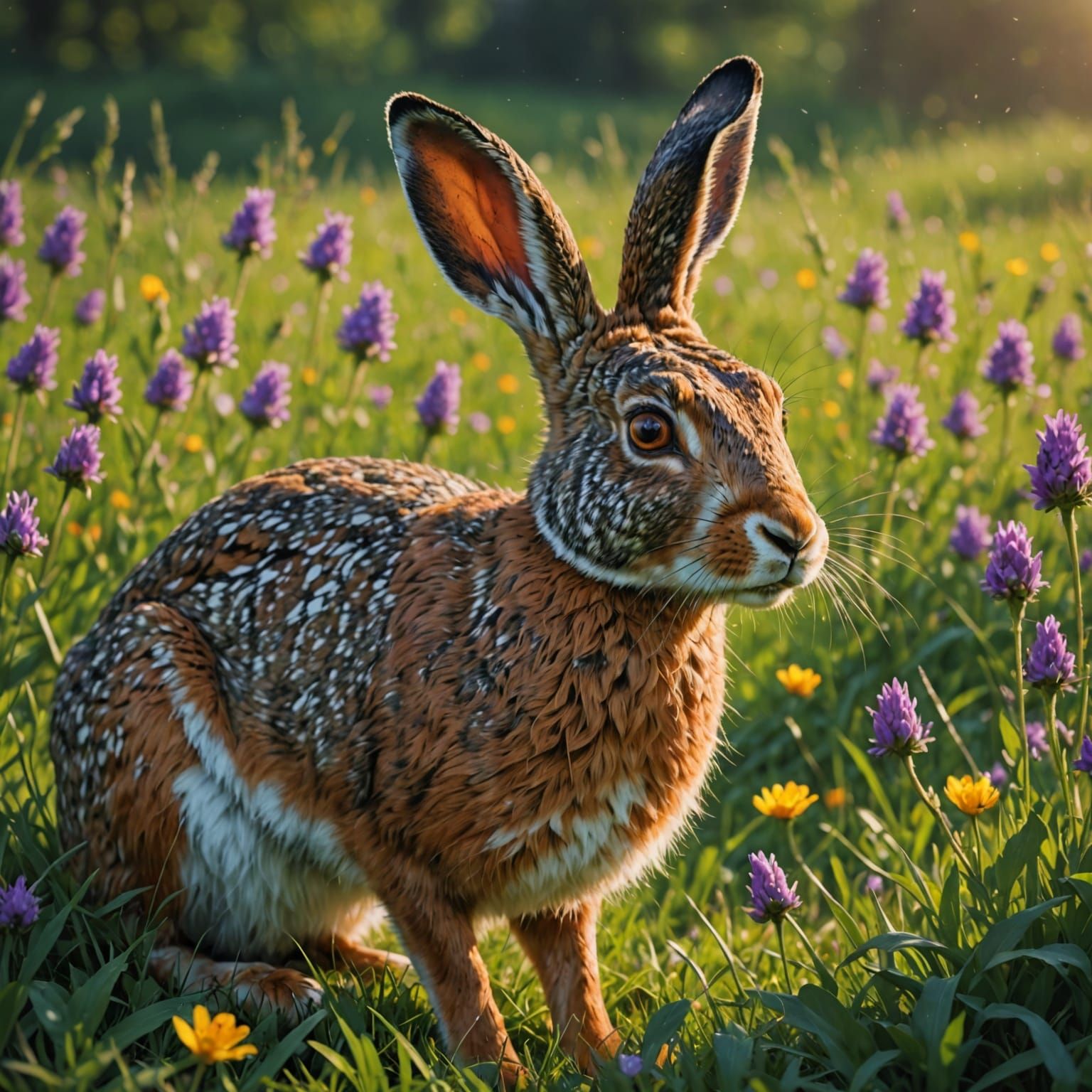 Vibrant Spring Hare in Hyperrealistic Masterpiece