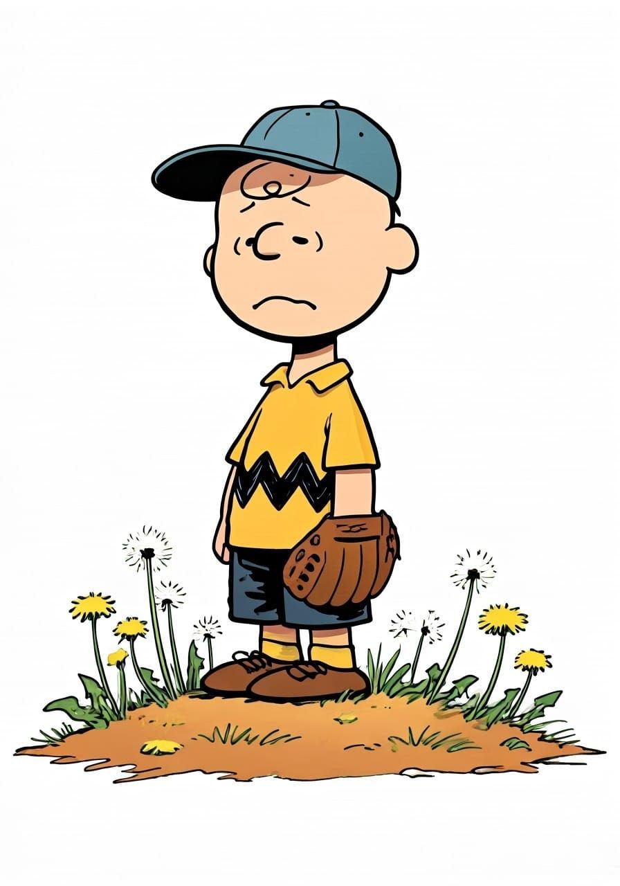 Defeated Charlie Brown Amidst Vintage Dandelions
