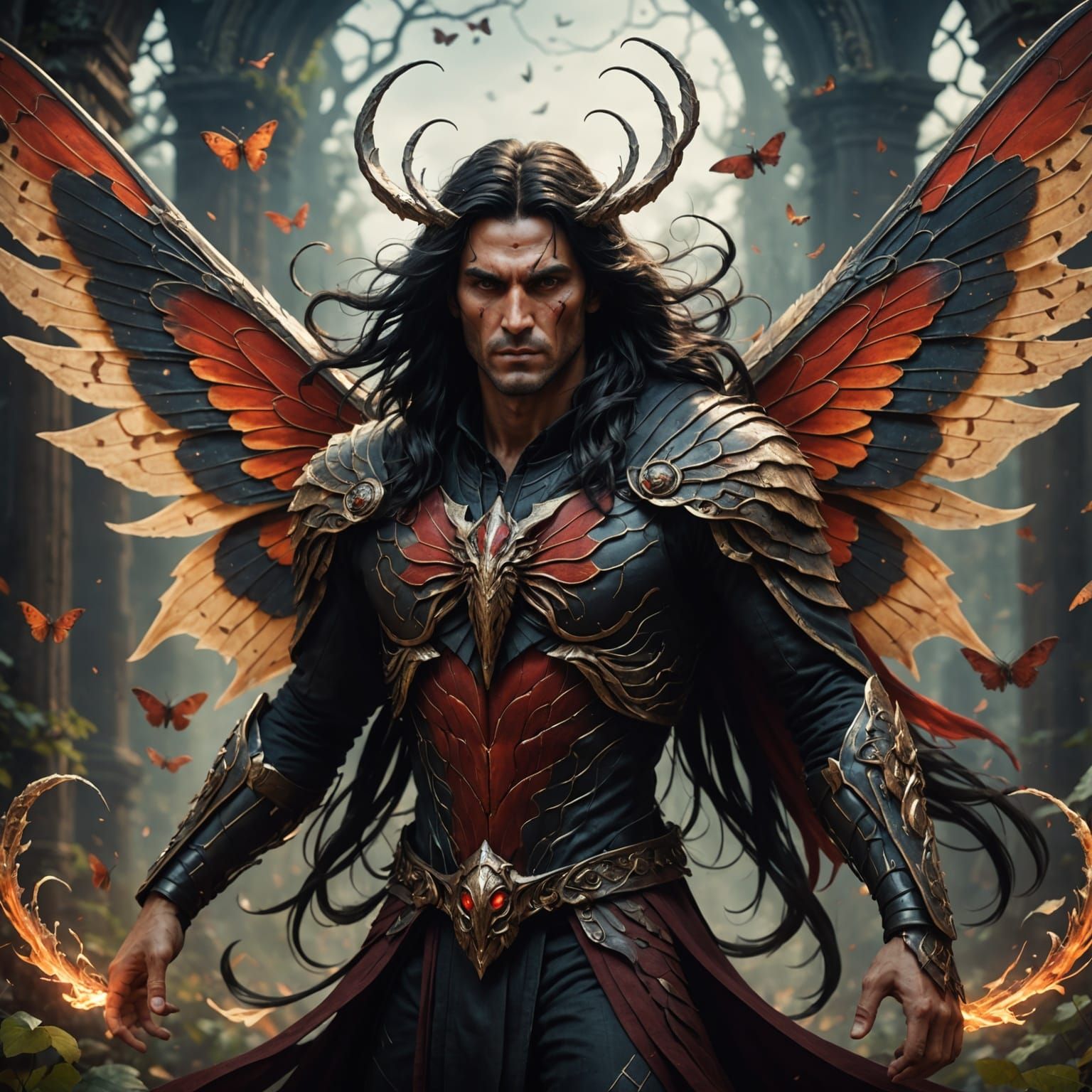 Detailed Matte Painting of Mothman with Swirling Wings