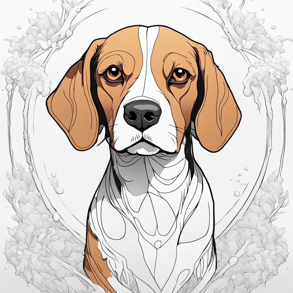 Minimalist Anime Beagle Portrait Coloring Page