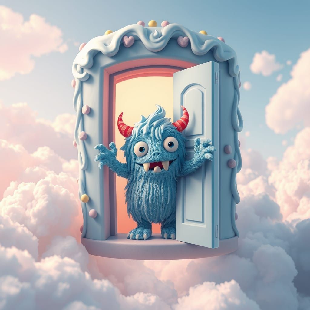 Candy Monster in Sky, Whimsical Digital Painting