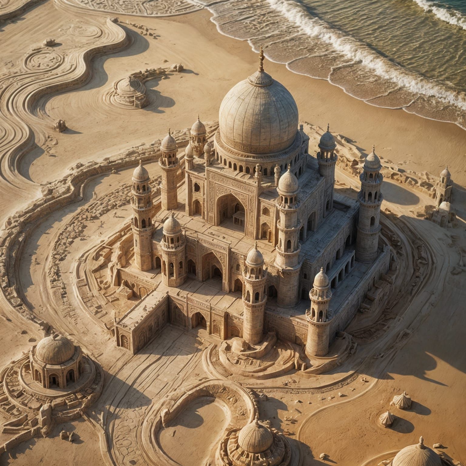 Taj Mahal Sandcastle: Hyperrealistic Beach Replica