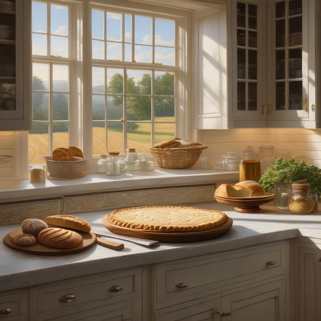 Hyperdetailed Farmhouse Kitchen with Baking Ingredients