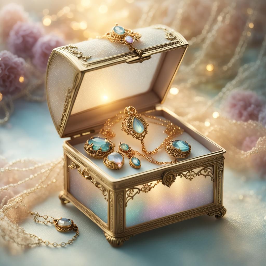 Victorian Jewelry in Misty Box with Soft Lighting
