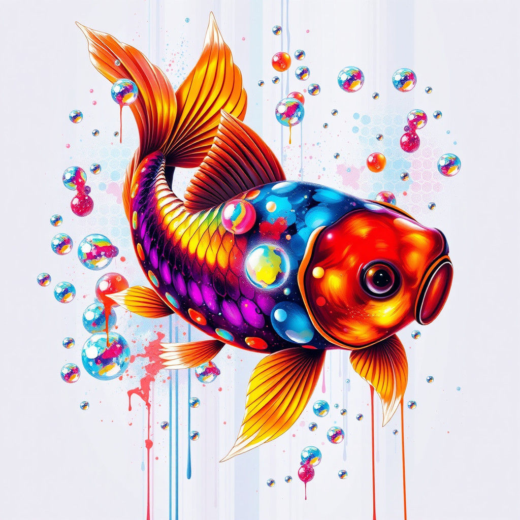 Iridescent Koi Fish in Graffiti Art Style