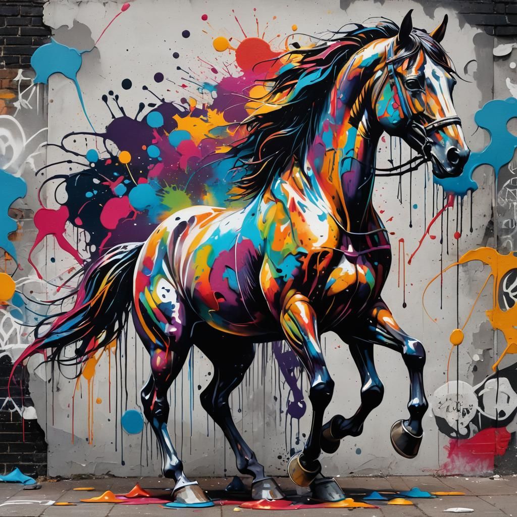 Graffiti Horse in Colorful Polychromatic Street Art