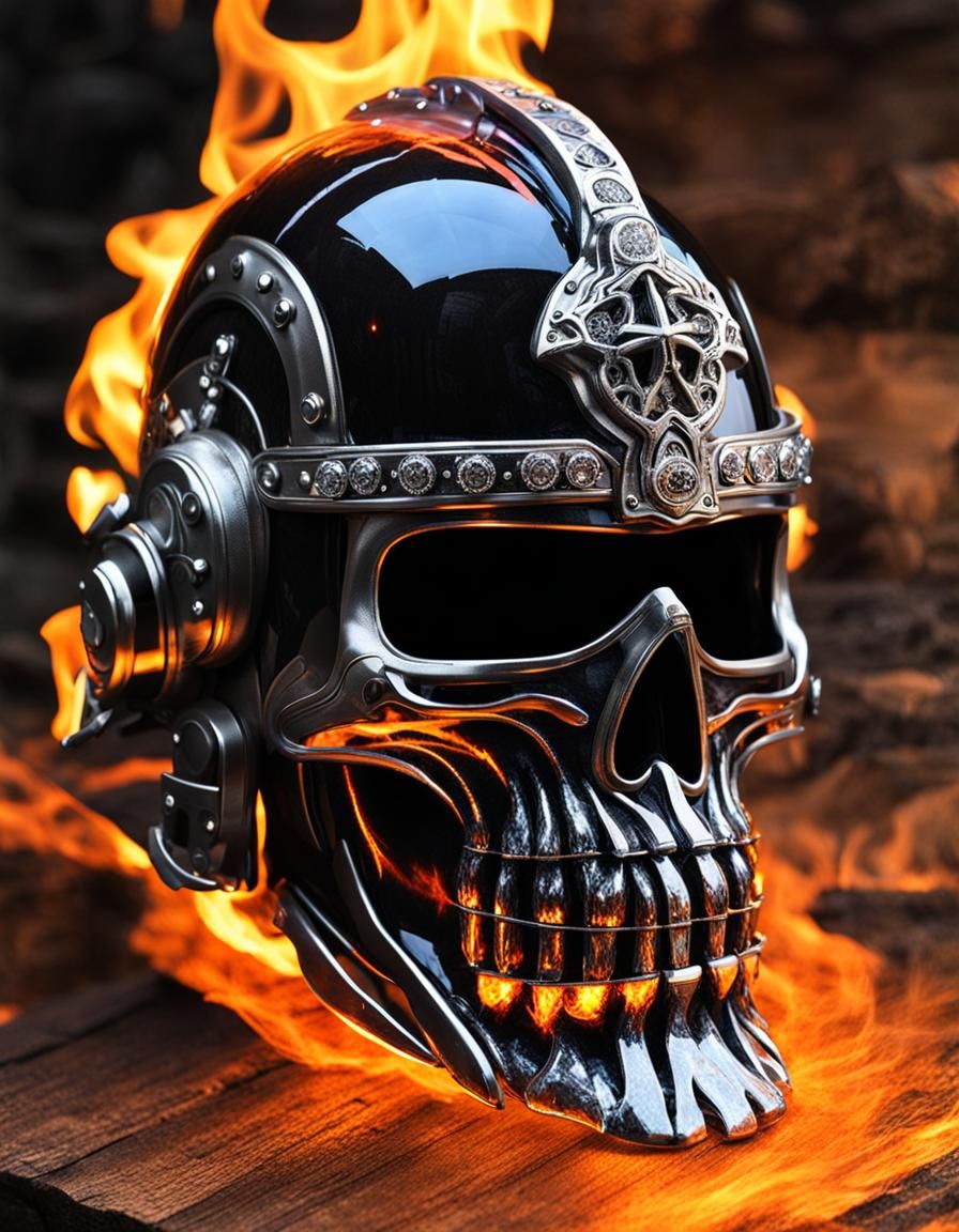 Flaming Ghost Helmet Made of Crystal Glass