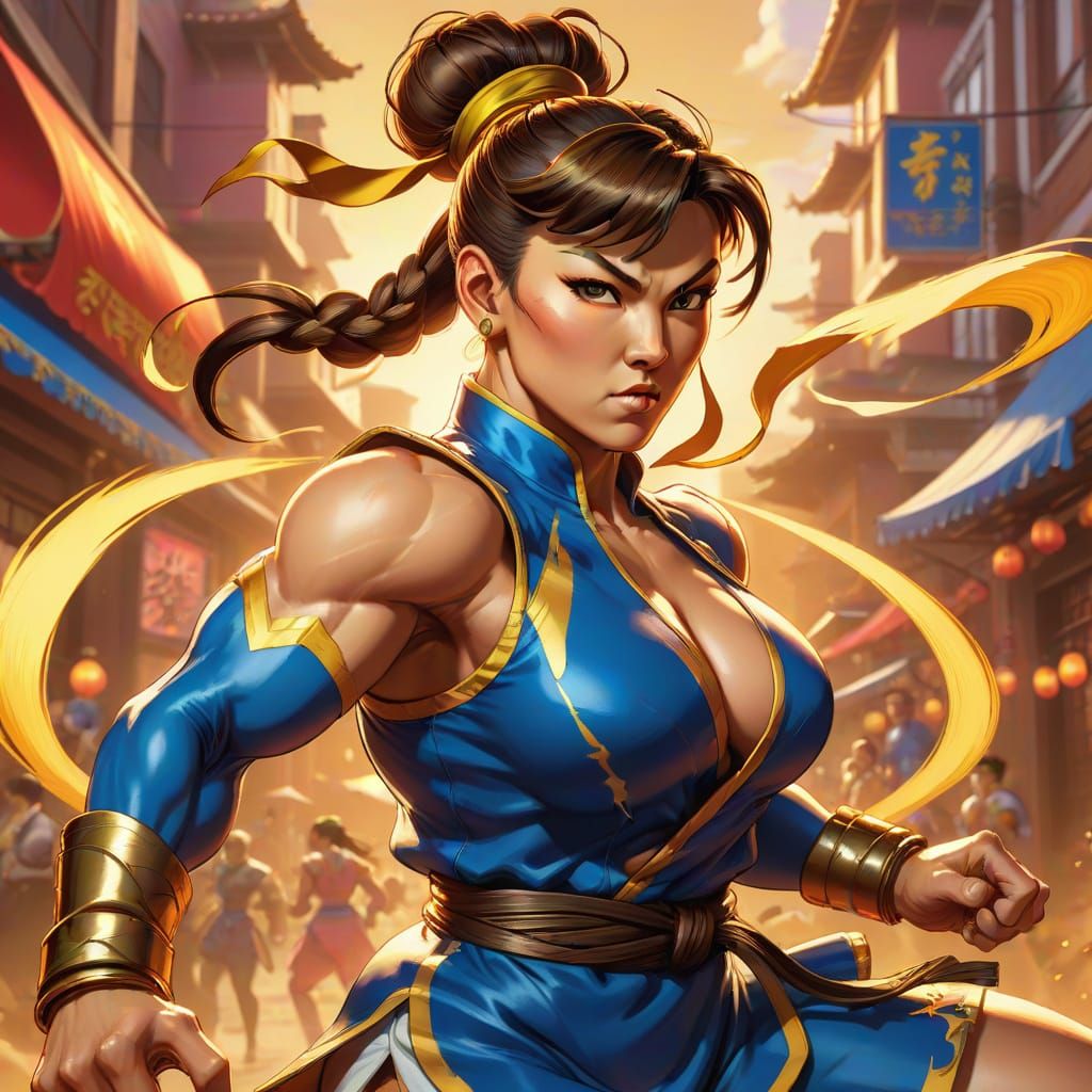 Chun Li in Dynamic Digital Painting Style