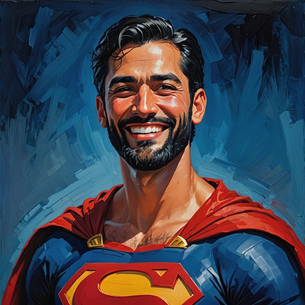 Joyful Superman Portrait in Neo-Impressionist Style