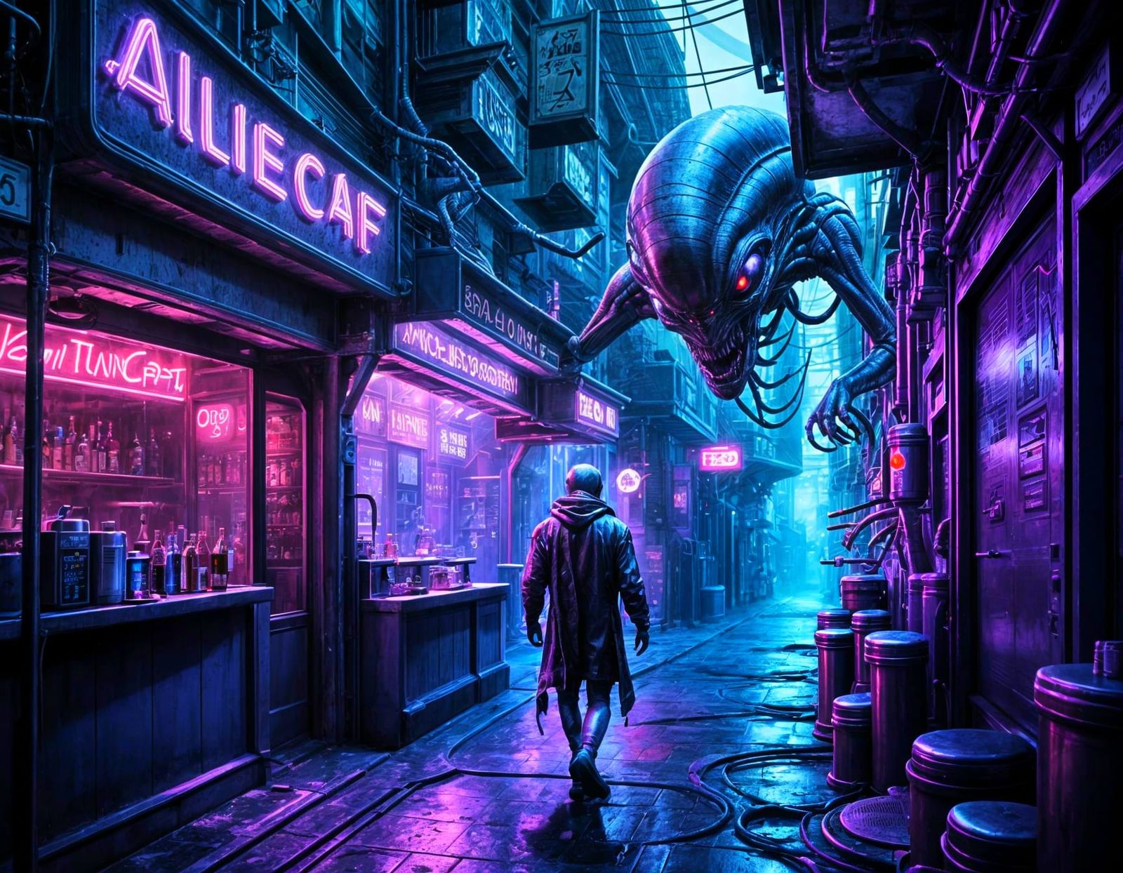 Futuristic Alien Bar in Space Station Alley