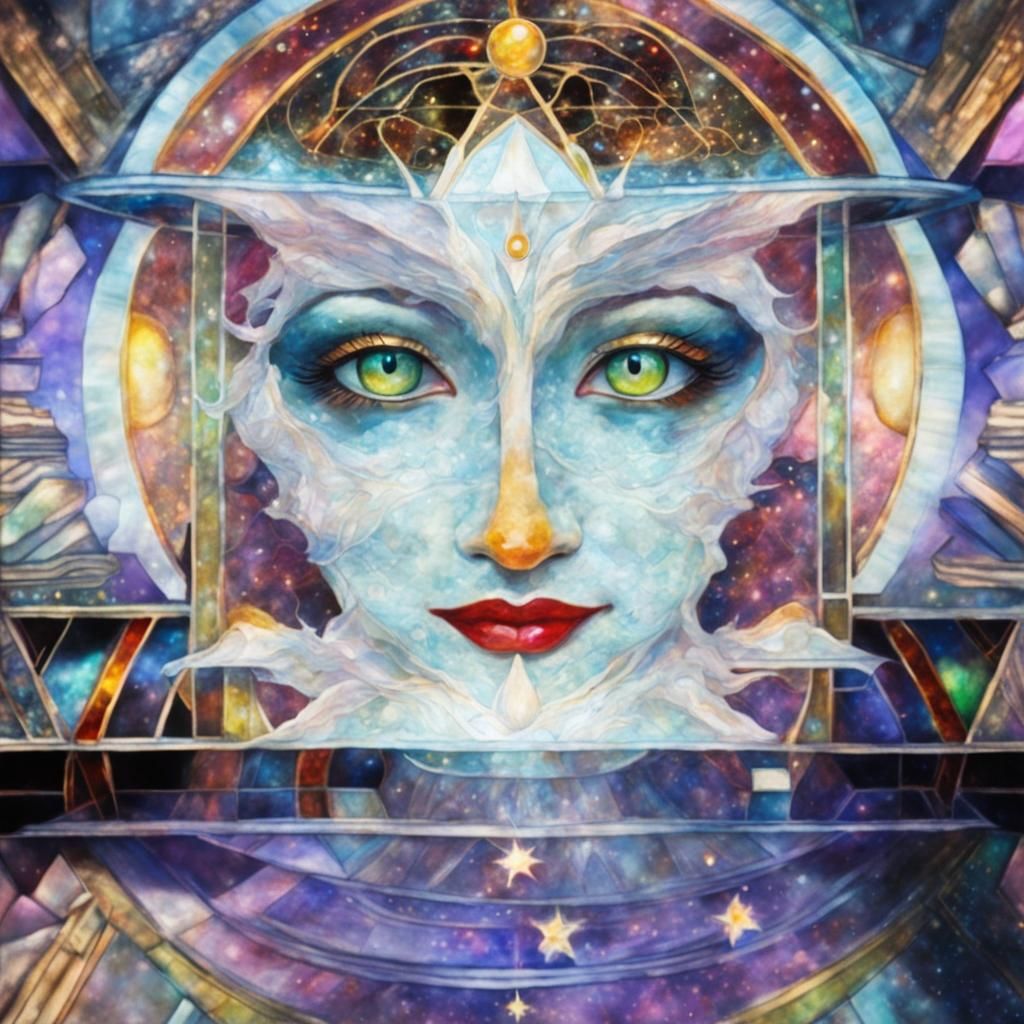 Cosmic Queen of Saturn in Bio-Stained-Glass Style