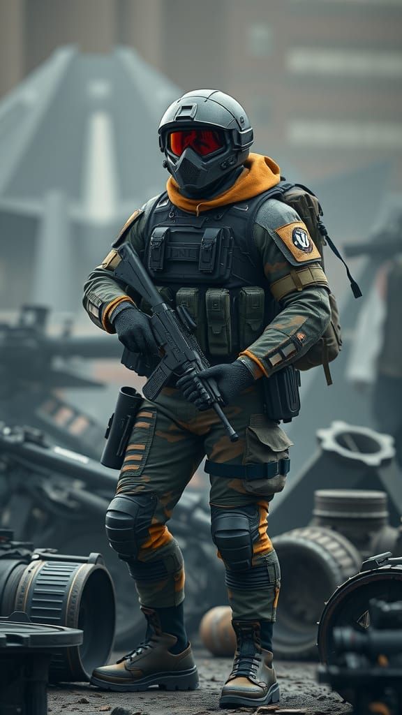 Soldier in Combat Suit, Matte Painting Style