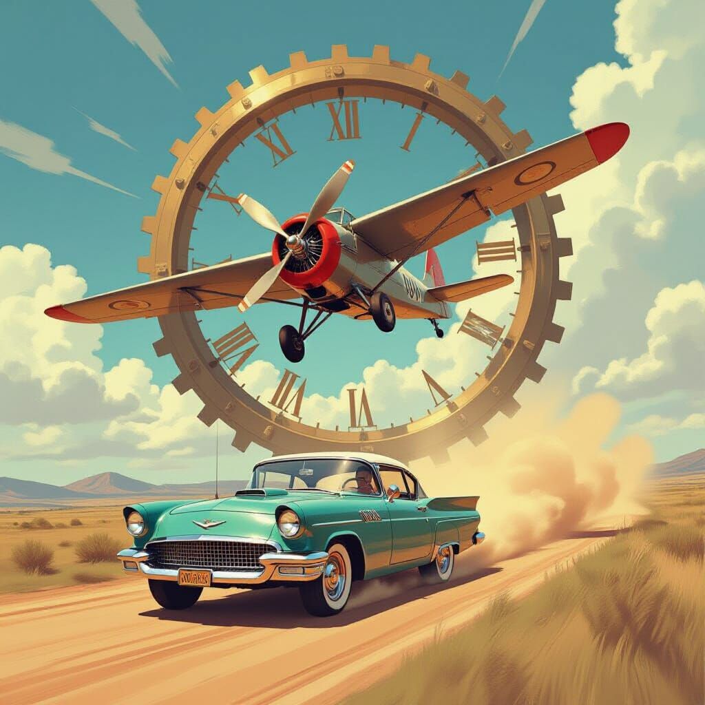 Vintage Car Speeds Through Time Portal