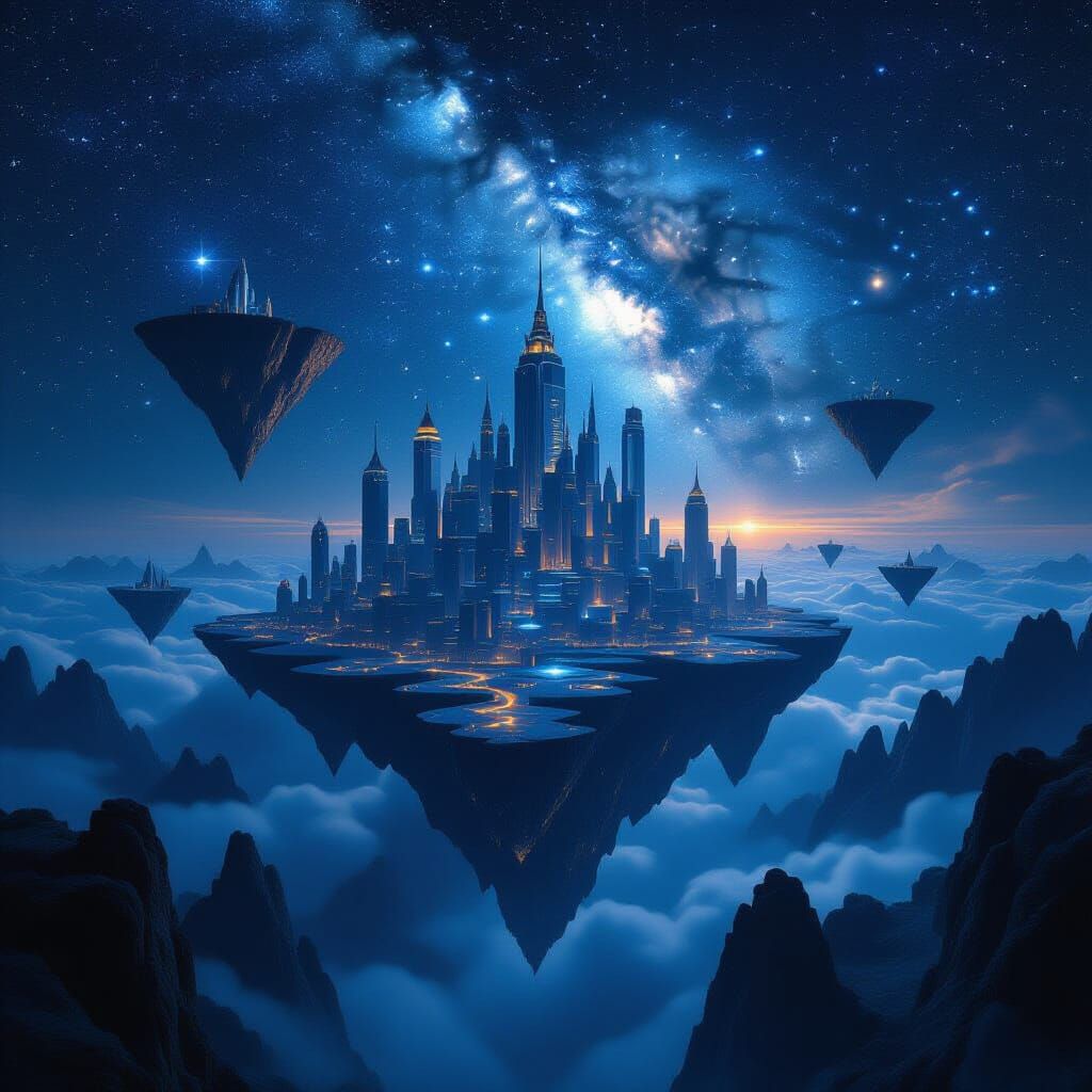 Surreal Escher Style Cityscape With Floating Islands