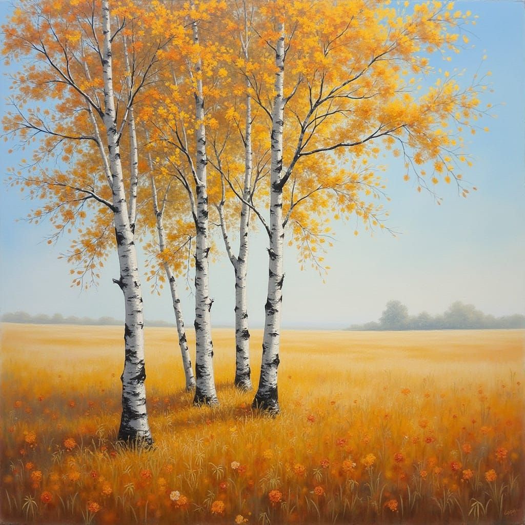Impressionist Birches in Autumn Landscape