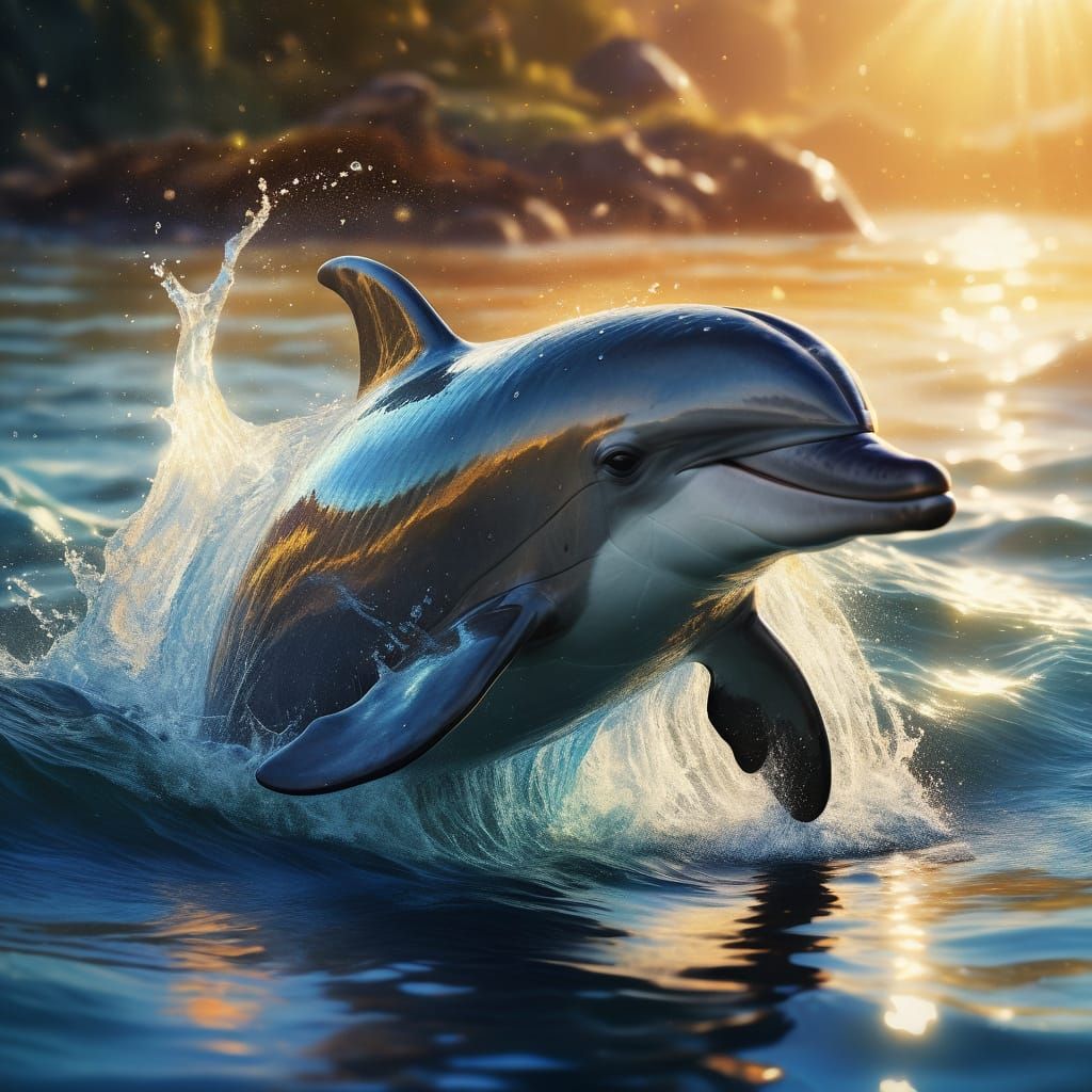 Fantasy Dolphin Splashing: Vibrant Oil Painting Concept Art