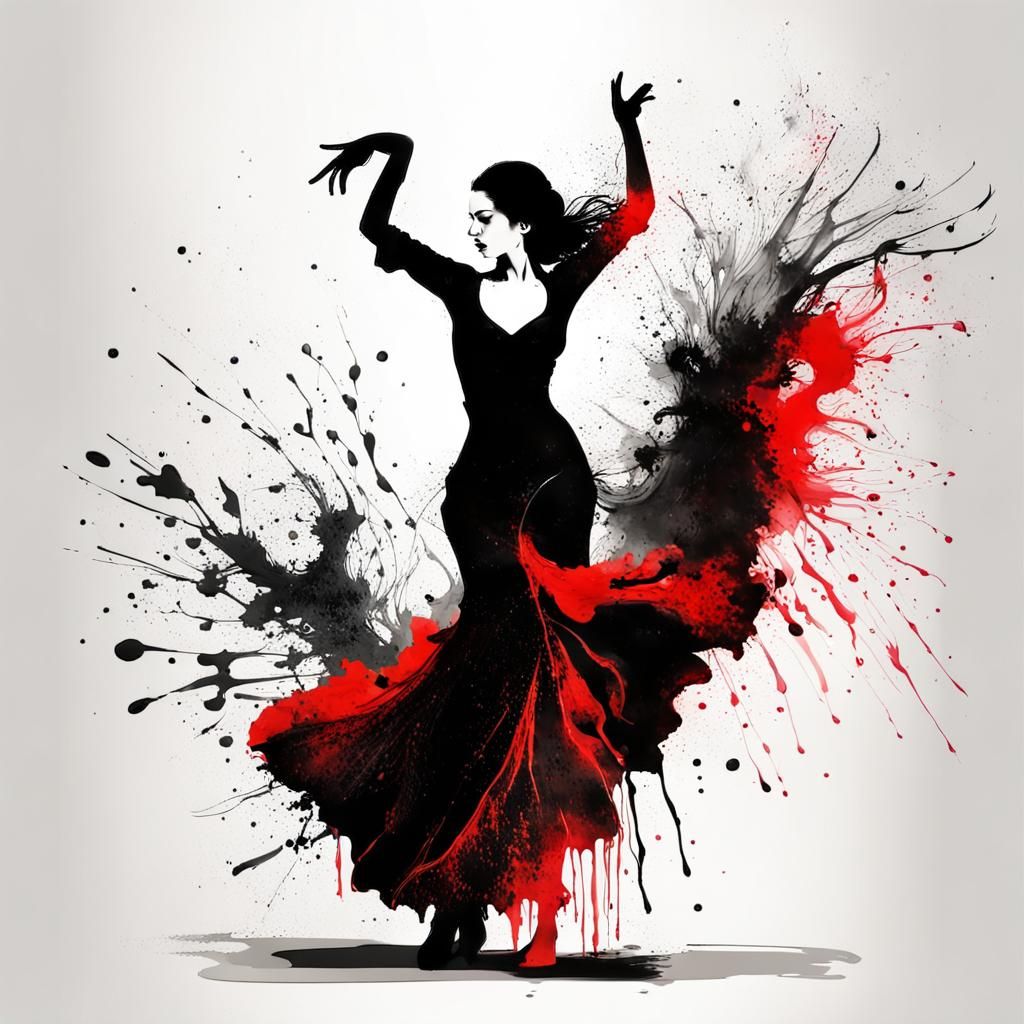 Flamenco Dancer in Ink Splash Art
